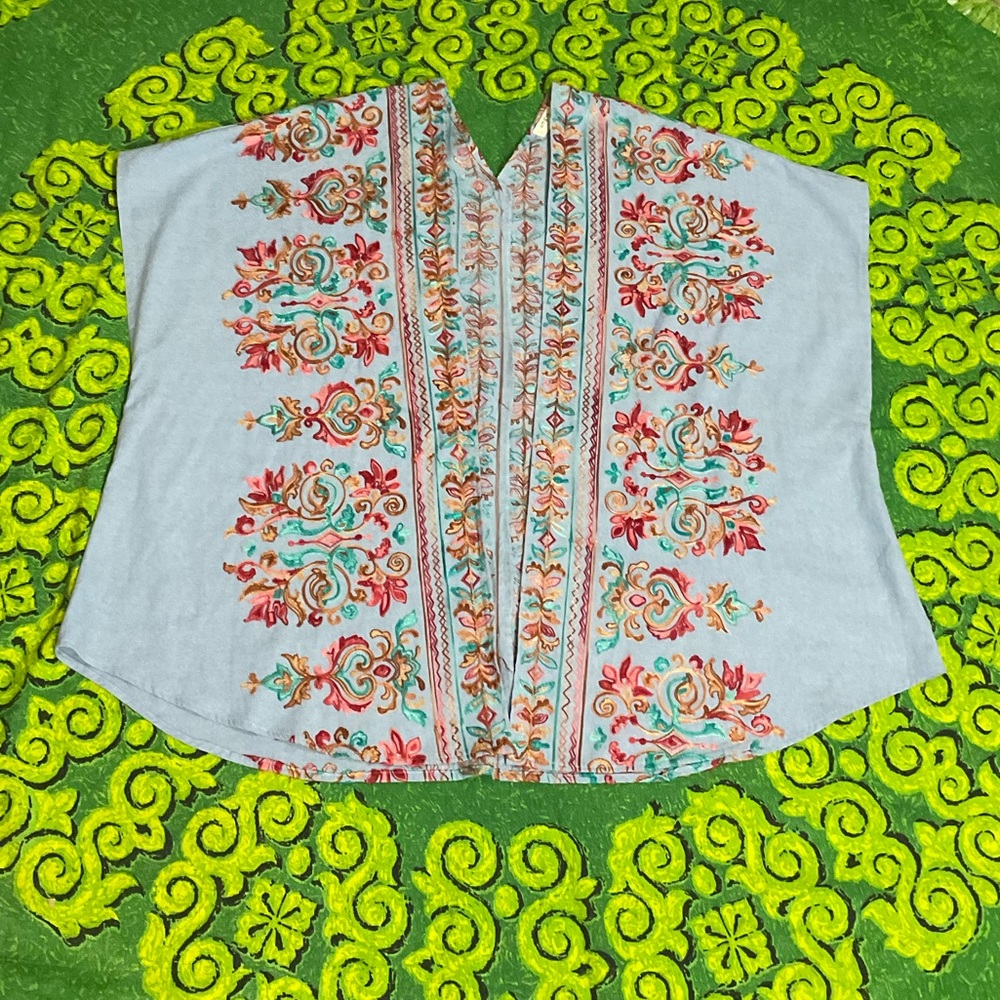 Umgee Chambray Embroidered Kaftan Medium Large - Picture 7 of 7